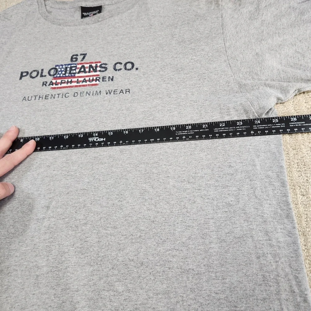 Vintage‎ Ralph Lauren Shirt Men XL Polo Jeans Y2K Spellout Flag Logo Gray Y2K